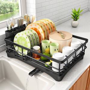 lot 5714 image: SAYZH Dish Drying Rack - Stainless Steel Dish Rack for Kitchen Counter, Large-Capacity Dish Drainer with Cutlery Holder, Kitchen Organizer for Dishes, Spoons and Forks, Black