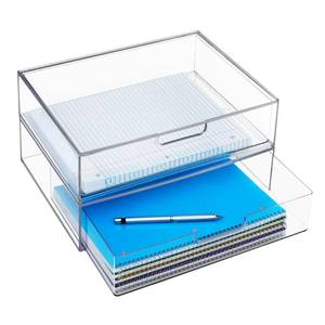 lot 5728 image: STORi STAX Plastic Stackable Organizer Drawers (Set of 2) Clear  12.5 Wide  Set Includes Two Open Drawer  Organize Office Desk Accessories & Sort Paper  Made in USA