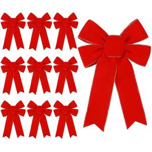 lot 5729 image: DIYDEC 10PCS Christmas Red Bows Decorations, 9 x 13 Inches Large Velvet Christmas Tree Wreaths Bows with Glitter Gold Edge for Xmas Home Fence Stairs Railing Fireplace Indoor Outdoor Front Door Decor
