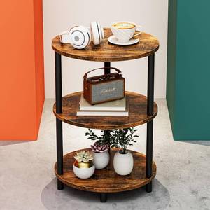lot 5732 image: RISWER Small Round Side Table - 3-Tier Oval Accent Table for Small Spaces, Rustic Wood and Metal Couch End Table, Nightstand for Bedroom or End Table Living Room, Easy to Assemble, Rustic Brown