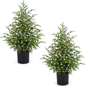 lot 5734 image: ENVEN 2FT Artificial Norfolk Pine Christmas Tree �� Tabletop Faux Tree UnlitPrelit with 50 LED Lights & 8-Function Battery Box, Pre-Assembled Holiday Decor for Home or Office (Prelit-2FT-2Pack)