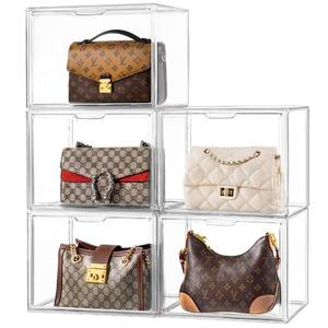 lot 5735 image: HBlife 5 Pack Purse Storage Organizer for Closet, Large Clear Stackable Handbag Display Case Box with Magnetic Door for Collectibles, Cosmetics, Women Heels and Toys