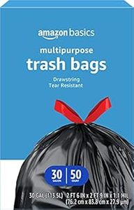 lot 5736 image: Amazon Basics Multipurpose Drawstring Trash Bags, 30 Gallon, 50 Count (Previously Solimo) (B095PL2MPZ)