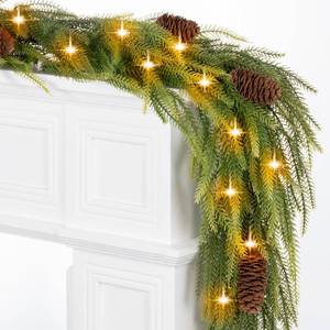 lot 5738 image: 9FT Norfolk Pine Garland with Lights, Lighted Christmas Garland with Timer & 8 Lights Modes- Prelit Battery Operated Pine Garland with Pinecones for Mantle Table Fireplace Door Staircase Decorations