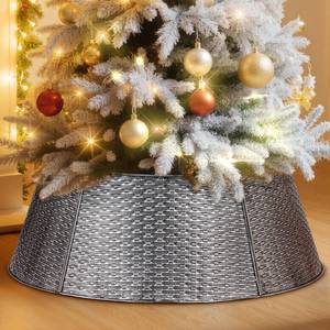 lot 5742 image: Lanpn Metal Christmas Tree Collar 20 inch, Christmas Tree Ring Collar for Small Mini Pencil Xmas Stand Cover Real Artificial Trees Indoor Outdoor Decoration (Silver, Horizontal Weave)