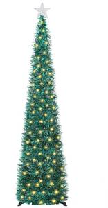lot 5744 image: SINTENILL 6 FT Pop Up Christmas Tree with 100 LED Timer Lights & Remote, Green Collapsible Christmas Tinsel Tree Artificial Pencil Tree Xmas Decoration for Holiday Home Office Party, USB Powered