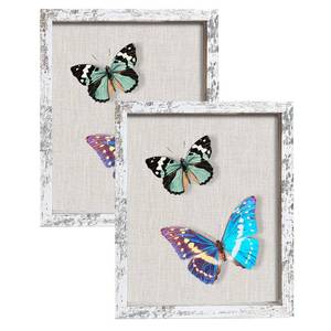 lot 5745 image: A2 Packs 8x10 Shadow Box Frame with Linen Back - Sturdy Rustic Memory Display Case of Flower, Pictures, Medals and More, Distressed White