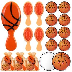 lot 5746 image: Wonderjune 12 Set Valentines Sports Gifts Mini Hair Brush Compact Mirror with Gift Bags Sports Party Favors Couple Gift for Women Curly Thick Straight Hair Player Team Prizes (Basketball)