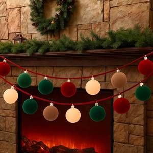 lot 5750 image: Motionchic 6.5ft Multicolor Christmas Velvet Ball Garland Flocked Ball Garland Velvet Shatterproof Christmas Ornaments Xmas Decor for Tree Wall Mantel Holiday Party Accessories