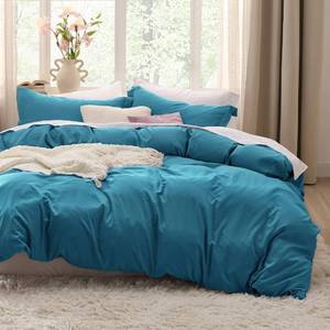lot 6003 image: Bedsure Teal Duvet Cover Queen Size - 3 Pieces Prewashed Cotton-Like Extra Soft Bedding Set, Includes 1 Duvet Cover 90x90 Inches with Zipper Closure & 2 Pillow Shams, Comforter Not Included