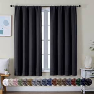 lot 6006 image: Simplebrand Ava Halloween Black Blackout Curtains for Bedroom 63 Inch Length 2 Panels, Solid Thermal Insulated Energy Saving Rod Pocket Window Treatment Curtains Blackout Drapes, W40 x L63 Inch, Black