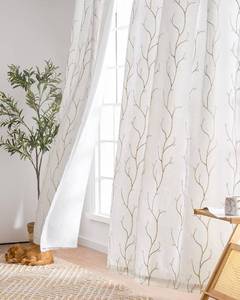 lot 6024 image: jinchan Lined Curtains Botanical Embroidered Sheers for Bedroom 84 Inch Length Embroidery Voile Leaf Curtains for Living Room Light Filtering Privacy Window Treatments 2 Panels White
