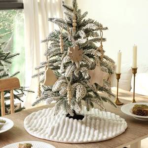 lot 6029 image: Faux Fur Christmas Tree Skirt 18 Inch White Plush Faux Fur Christmas Tree Skirt with Stripe Textured Pattern, Soft Christmas Tree Decorations for Merry Christmas Home D�cor Xmas Party Gifts