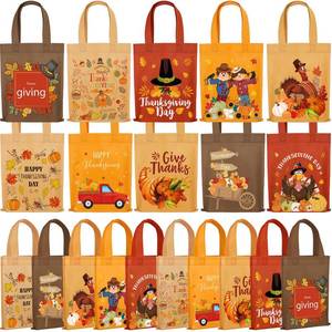 lot 6030 image: Abbylike 30 Pcs Thanksgiving Day Gift Bags Fall Non Woven Totes Thanksgiving Party Favor Bags with Handle Waterproof Pumpkin Turkey Shopping Totes Reusable Gift Bag for Holiday Party Supplies
