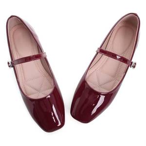 lot 6036 image: LUXINYU Mary Jane Flat Shoes for Women Patent Leather Square Toe Adjustable Buckle Strap Ballet Dance Shoes,Red Size 5.5