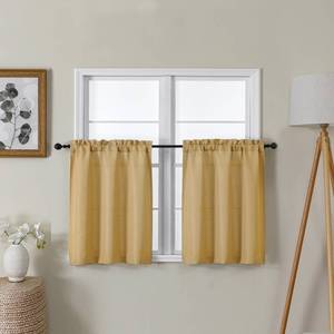 lot 6041 image: Lecloud Bessie Gold Short Curtains 24 Inch Length 2 Pcs, Faux Linen Cafe Kitchen Small Curtains with Rod Pocket, Light Filtering Curtain Tiers Window Treatments for Bedroom Bathroom, Each 30 W x 24 L