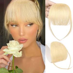 lot 6043 image: Clip In Bangs 100% Human Hair Wispy Bangs Hair 613 blonde Brown with Temples Real Human Hair Fake Bangs Extensions For Natural Hair