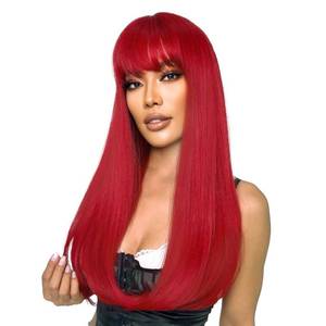 lot 6048 image: SUKRI Red Wig with Bangs Long Straight Wigs for Women Red Natural Looking Hair Synthetic Heat Resistant Womens Wig for Daily Party Cosplay Use 22 Inch