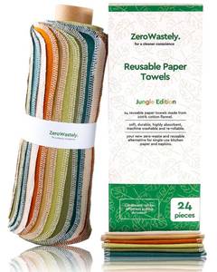 lot 6054 image: Reusable Paper Towels - Value Pack of 24 Paperless Paper Towels - 100% Cotton, Super Soft, Absorbent, Washable and Made To Last