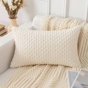 lot 6067 image: UGASA Soft Corduroy Decorative Pillow Cover 12x20 Inch Boho Striped Oblong Throw Pillow Cover Modern Home Decor for Sofa Living Room Couch Bed Cream White, 1 Piece