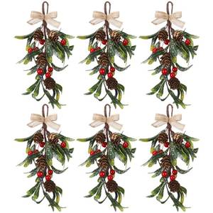 lot 6069 image: Luinabio 6 Pack Christmas Artificial Mistletoe Hanging Ornaments with Burlap Bow 9 Inches Length, Red Berry, Party Decorations, Christmas Decoration Flower Arrangement Home Decor