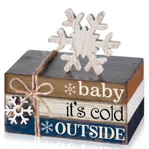 lot 6072 image: Anglechic 4 Pcs Winter Home Decor Winter Table Decorations Christmas Tiered Tray Decor Centerpiece Decorations Indoor Rustic Wooden Snowflake Block Sign Gift Farmhouse for Kitchen Shelf