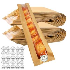 lot 6073 image: PAKIPER 50 Pack Kraft Paper Bread Bags with Clear Window and Seal Sticker, 23.5x3.6x1.8, Brown, Disposable, Roll-Up Closure, Paper Construction