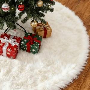lot 6083 image: Luxury White Faux Rabbit Fur Christmas Tree Skirt - 48 inches, Plush Decorative Cover for Holiday Tree, Elegant Xmas Ornament (White, Large)