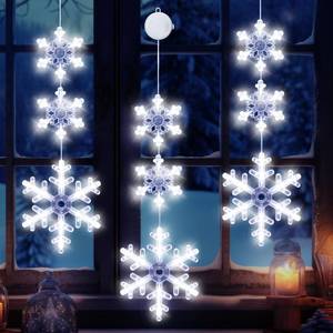 lot 6084 image: Christmas Window Decorations, 3 PCS Snowflake Christmas Window Lights with Suction Cup Battery Operated Hanging White Lighted Snowflake Light Xmas Decorations Indoor Outdoor Fireplace Home Party Decor
