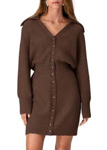 lot 6089 image: PRETTYGARDEN Sweater Dresses for Women 2026 Trendy Long Sleeve Button Down Short Mini Fall Winter Dress (Coffee,Large)