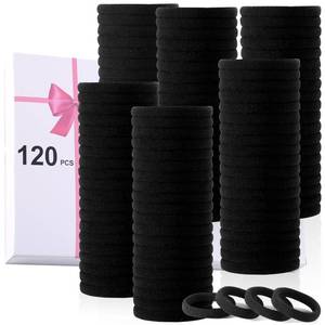 lot 6099 image: LuSeren 120PCS Black Hair Ties for Thick Hair �� Seamless No Damage Elastic Ponytail Holders, Black Hair Band,Bulk Nylon Hair Elastics for Women