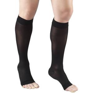 lot 6102 image: Truform Sheer Compression Stockings, 15-20 mmHg, Womens Knee High Length, Open Toe, 20 Denier, Black, Small