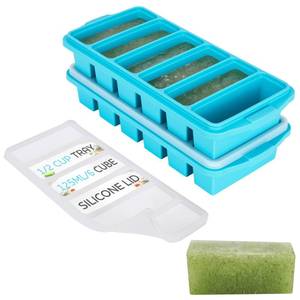 lot 6108 image: 12 Cup Silicone Freezer Tray With Lid - Silicone Freezer Molds 2-Pack For meal prep & freezing of various sauces and other dishes, makes 12 perfect 12 cup portions cubes,oven and dishwasher safe
