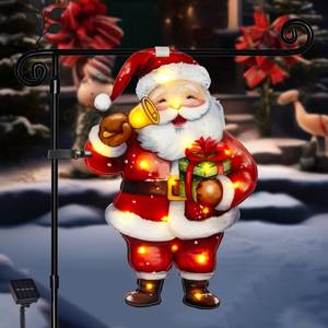 lot 6113 image: amadecohome Lighted Christmas Garden Flag 28x40, 8 Modes Double Sided Solar Christmas Decorations Outdoor LED Navidad Flag, Yard Decorations for Xmas Patio Lawn Porch (Santa Warm White 28x40)