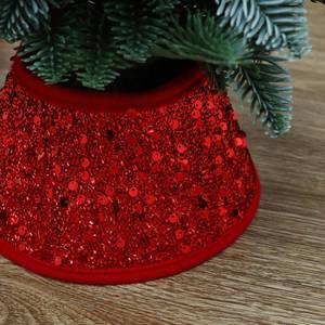 lot 6114 image: TWSANTAMAS 7.5 Inch Glittering Christmas Tree Collar, Sequin Rustic Mini Tree Skirt Base Cover for Small Tabletop Trees, Holiday Home Decor Gift, Red
