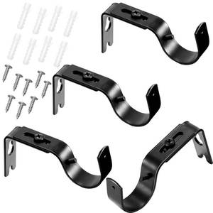 lot 6116 image: Frienda 4 Pcs Black Curtain Rod Support Brackets Adjustable Curtain Rod Hangers for 1 Inch Diameter General Hardware Holders Wall Bracket Hanger Hooks with Screws