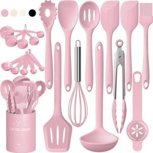 lot 6120 image: Umite Chef 22-Piece Silicone Cooking Utensils Set, Heat Resistant & Dishwasher Safe Kitchen Tools, Non-Scratch Spatula Set for Nonstick Cookware (Pink)