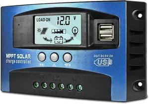 lot 6130 image: A100A MPPT Solar Charge Controller, 12V 24V Solar Panel Battery Intelligent Regulator with Dual USB Port, LCD Display and Timer Setting ONOff Hours