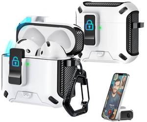 lot 6144 image: R-fun Compatible with AirPods 4th Generation 2024 Headphone Cases, Fully Drop Proof Auto Eject Protective Cover Design, New Charging Port Dust and Stand Design,BlackWhite