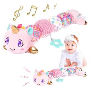 lot 6146 image: Unicorn Baby Toys 6-12 Months Infant Musical Stuffed Toys for Newborn Tummy Time Sensory toys for babies with Crinkle and Rattle 0-3-6-12 Months Old Baby Girl Must Have Christmas Birthday Gifts - Pink