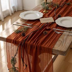 lot 6173 image: Keketoarrange Fall Thanksgiving Table Runner Terracotta Decorations 120 Inch 10 FT Rustic Burnt Orange Sheer Cheese Cloth for Baby Bridal Shower Friendsgiving Party Centerpiece Gauze Decor for Home