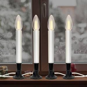 lot 6176 image: Bokoiuu 4PK Electric Window Candle, Nickel Plated Alloy Base, with 6LED Warm White Bulbs (2 Spare), Dusk to Dawn Sensor to Turn Candle On in Darkness and Off in Brightness, 5ft White Plug Cord