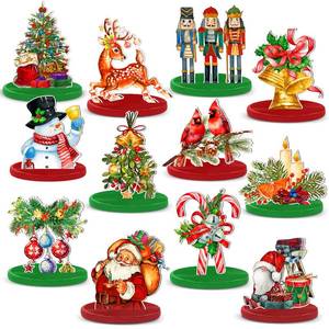lot 6186 image: Yousoontic 12 Pcs Christmas Wooden Table Centerpieces Decorations Santa Claus Snowman Pine Tree Elk Nutcracker Wooden Signs Tabletop Centerpieces Home Decor for Xmas Holiday (Wonderful Christmas)