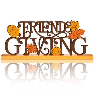 lot 6193 image: Teenyyou Friends Giving Party Friendsgiving Table Decor Fall Wooden Friendship Gift Fall Thanksgiving Party Centerpiece Metal Word Sign with Wooden Base for Autumn Tabletop Desk Decoration
