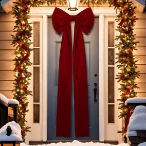 lot 7416 image: Knitgrip Extra Large Christmas Front Door Bow Decorations 27 x 78 Inch Giant Velvet Christmas Tree Topper Bow with Long Streamers Wreath Wall Decor for Home Xmas Room Holiday Porch(Burgundy)