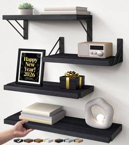 lot 7419 image: BAYKA Wall Mounted Floating Shelves, Wood Floating Wall Shelf for Books & Decor, Small Space-Saving Display & Organizer��Black��Set of 4��