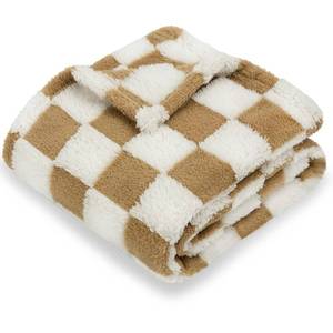lot 7423 image: HOMRITAR Super Soft Baby Blankets for Boys Girls Warm Cozy Reversible Checkerboard Toddlers Blanket, Fluffy Fuzzy Plush Lightweight Bed Blanket with Chessboard Grid Design 350GSM Khaki 30 x 40 Inch