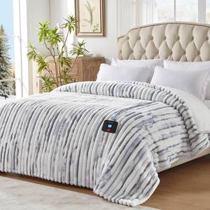 lot 7425 image: Westinghouse Electric Blanket Twin Size, Super Cozy Luxury Faux Fur & Sherpa Heated Blanket with 10 Heating Levels & 1-12 Hours Auto Off, Fast Heating Blanket, Machine Washable, 62x 84 Inch Blue Gray