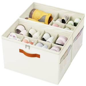 lot 7427 image: IMAXTOP 2 Pack Shoe Organizer for Closet,Foldable Shoe Storage Organizer with Adjustable Dividers, Shoe Storage Box with Clear Cover, Fits up to 16 Pairs, Beige