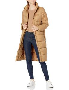 lot 7437 image: Amazon Essentials Womens Lightweight Full-Zip Water-Resistant Long Cocoon Puffer Winter Coat, Mushroom Brown, Small